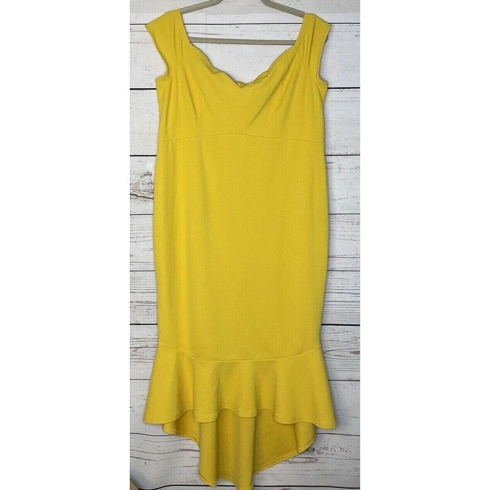 NWOT Queen B Yellow Off The Shoulder Ruffle Midi Maternity Dress Women 18 UK